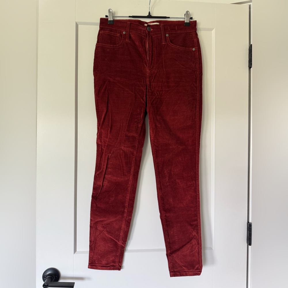 Madewell Burgundy High Rise Skinny Corduroy Trousers Pants Size 29